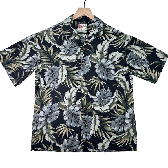 Hilo Hattie Blue Floral Pattern Short Sleeve Button Up Collared Hawaiian Shirt L - Picture 1 of 10